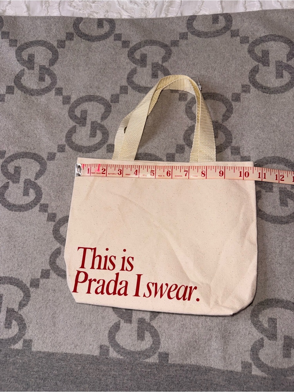 NWOT Beige Small Canvas Tote with Red Script - Picture 3 of 8
